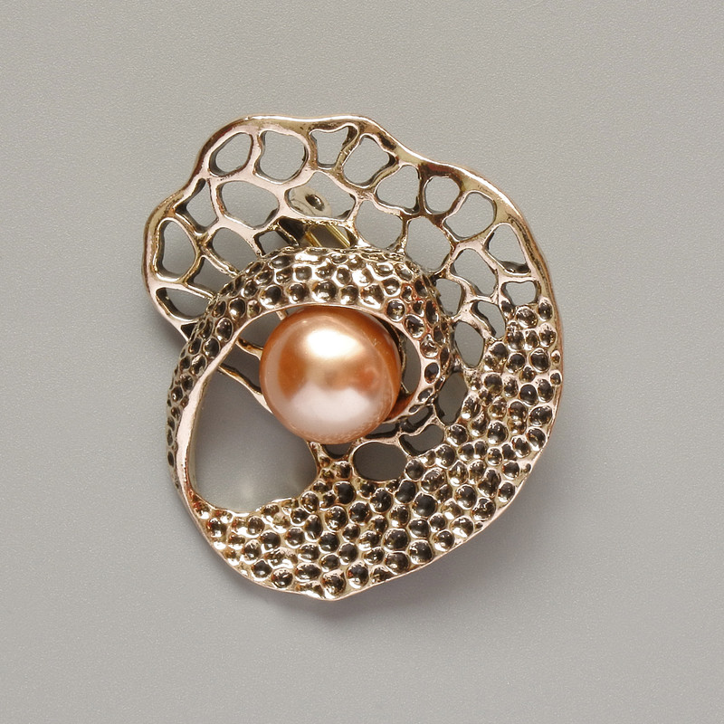 Broche Accent perle jaune métal doré 41×39 mm