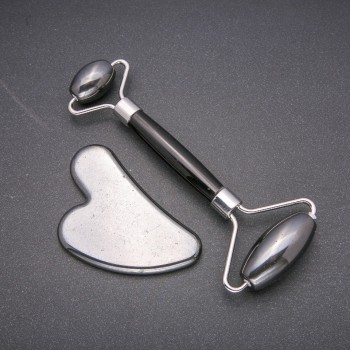 Ensemble de masseurs en pierre naturelle d'hématite, rouleau et Guasha