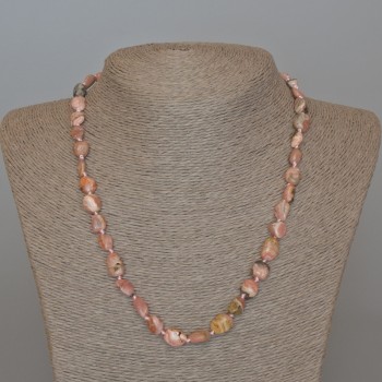 Collier en rhodochrosite naturel, perles galetées de diamètre 8 × 10 mm +/-, longueur 48 cm +/-