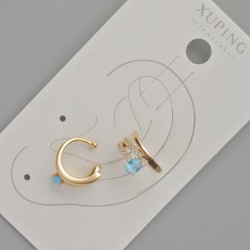 Caf Xuping avec cristal bleu et strass blancs, diamètre 11,5 × 5,5 mm ± dorure 18K