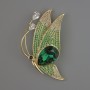 Broche Papillon verte, cristaux verts et blancs et métal doré
