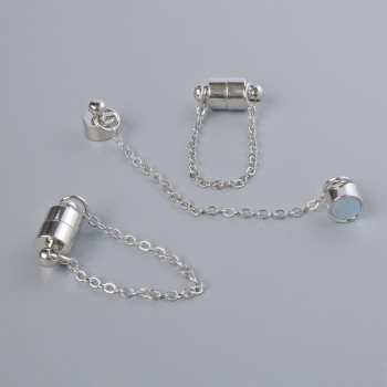 Fermeture magnétique argentée, diamètre 13×6 mm, avec chaîne, longueur 5 cm
