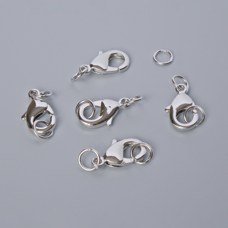 Fermoir mousqueton argenté, diamètre 10×5 mm, 1 pièce