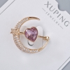 Broche Xuping «Cœur» cristal violet et strass blancs 24 × 27 mm, métal doré, dorure