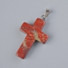 Pendentif « Croix » en jaspe rouge, pierre naturelle, diamètre 25×18 mm (±), longueur 34 mm (±)