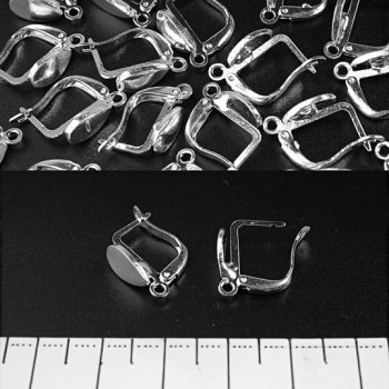 Crochets d'oreille à fermoir anglais à languette, lot de 50 paires, 14×10 mm, métal argenté