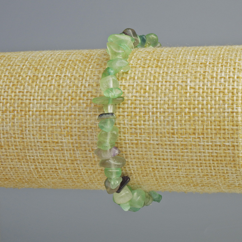Bracelet fluorite naturel en éclats, diamètre 7×4 mm, longueur environ 18 cm, élastique