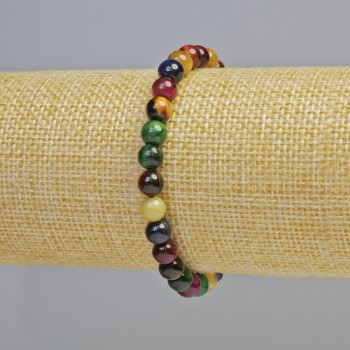 Bracelet en pierre naturelle « Œil de chat » assortiment, perles lisses, diamètre 6,5 mm, longueur 18 cm+ (élastique)