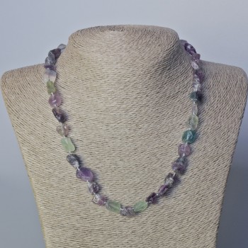 Collier en fluorite naturelle brute, perles roulées, diamètre 8×10 mm ±, longueur 45–50 cm ±
