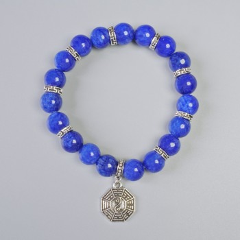 Bracelet élastique en lapis-lazuli artificiel en acrylique, perles lisses de diamètre 10,5 mm ±, longueur 18 cm ±, avec inserts métalliques