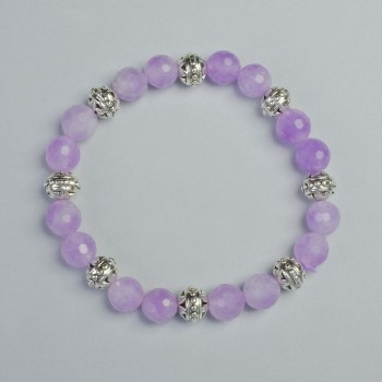 Bracelet améthyste lavande, billes facettées de 8 mm, longueur 18 cm +/- (élastique), avec inserts métalliques