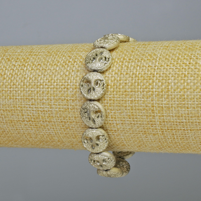 Bracelet en hématite «Arbre» couleur argentée mate, longueur 18 cm ± (élastique)
