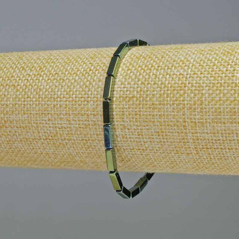 Bracelet en hématite – rectangles, couleur vert caméléon, diamètre 9 × 3 mm, longueur 18 cm, élastique