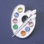Broche Palette, émail multicolore, métal argenté 38×29 mm+