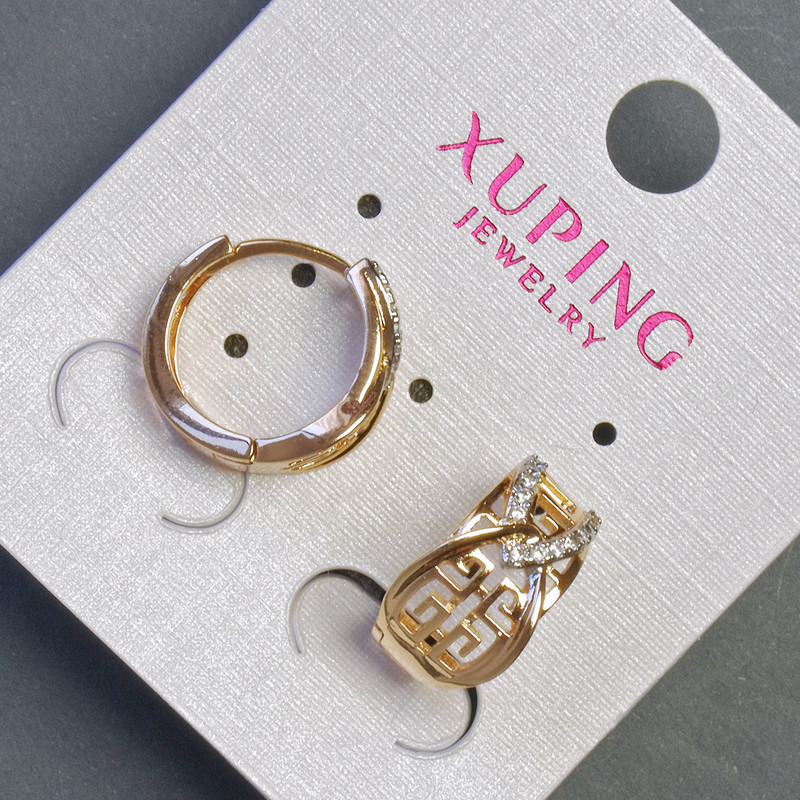 Boucles d'oreilles Xuping 9×15 mm doré 18K avec strass blancs