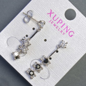 Boucles d'oreilles Xuping avec pierres noires 6x30 mm rhodié