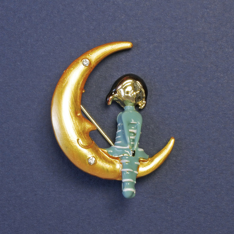 Broche «La petite fille romantique sur la lune»