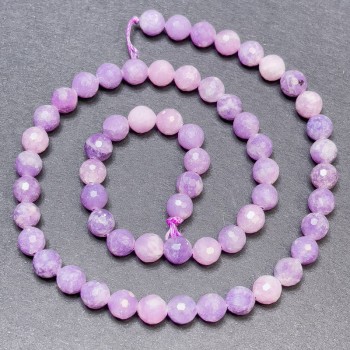 Perles de lépidolite facettées sur fil, diamètre 6 mm, longueur 36 cm