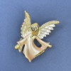 Broche Ange avec strass blancs et jaunes, couleur beige et blanc, métal doré 31×43 mm+