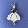 Broche-pendentif «Princesse» couleur nacrée, métal argenté, 50×28 mm+- cristal blanc