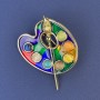 Broche Palette multicolore œil-de-chat, émail sur métal doré, 39 × 32 mm+