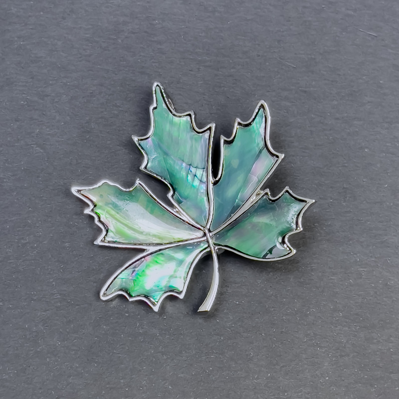 Broche-pendentif Feuille d'Haliotis métal argenté 45 mm+