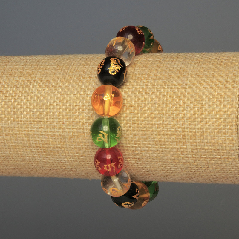 Bracelet en verre, perles lisses, diamètre 12 mm ±, longueur 18 cm ±, élastique