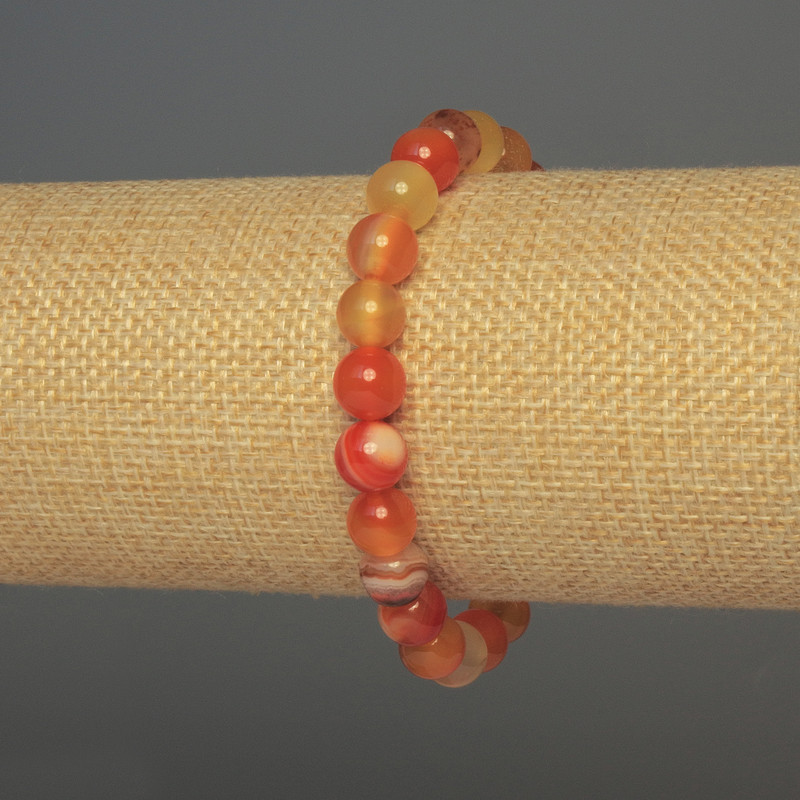 Bracelet en agate, billes lisses, diamètre 8 mm ±, longueur 18 cm ±, élastique