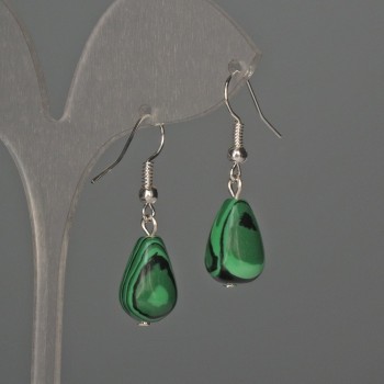Boucles d'oreilles en malachite en forme de goutte 10×15 mm, longueur 35 mm+