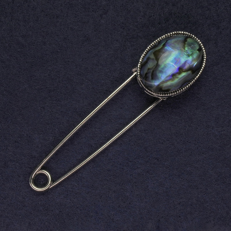 Broche-épingle en halite nacrée 78×20 mm, couleur métal argenté