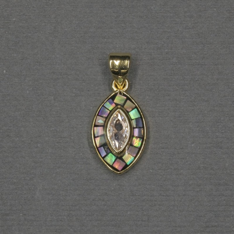 Pendentif avec insert d'haliotis doré, métal doré, 9×15×17×2 mm
