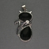 Pendentif «Chat» en agate 25×51 mm ± métal argenté