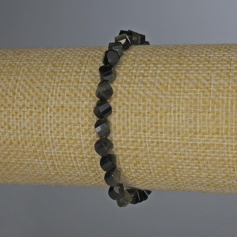 Bracelet en obsidienne solaire facettée, losanges 6×5 mm, longueur 18 cm ± élastique