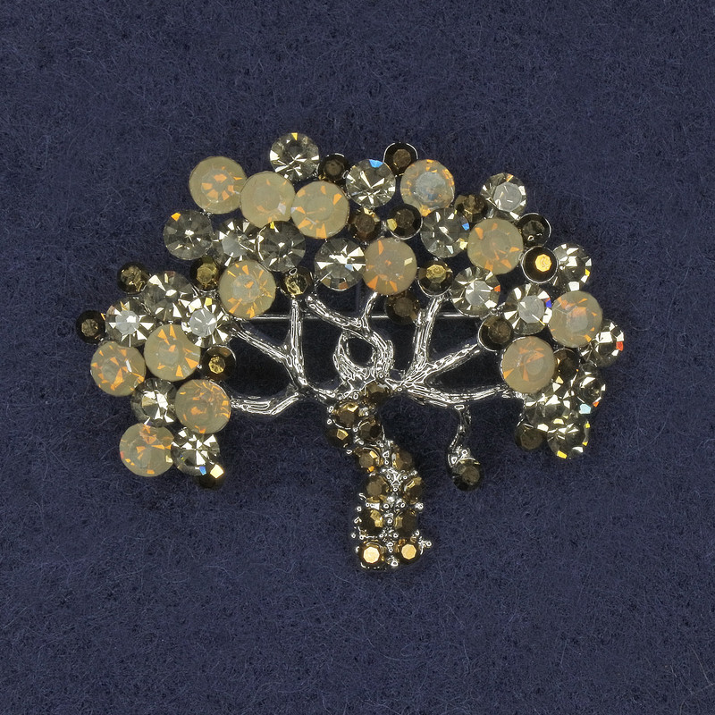 Broche «Arbre» en métal argenté avec strass 39×32 mm+
