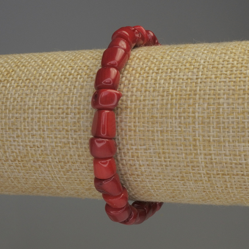 Bracelet en corail taillé, diamètre 5–8×8 mm, longueur 18 cm élastique