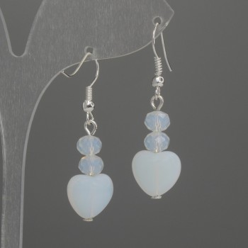 Boucles d'oreilles en pierre de lune en forme de cœur 10 mm+-, rondelles 6×5 mm+-, longueur 38 mm+-