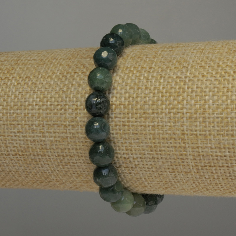 Bracelet en jaspe vert facetté, billes de 8 mm, longueur environ 18 cm, élastique