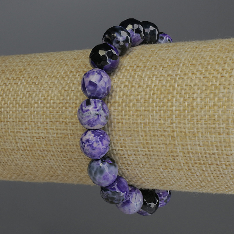 Bracelet en agate facettée, perles de 10 mm, longueur 18 cm, élastiqué