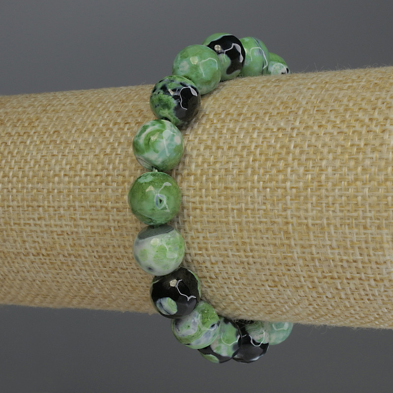 Bracelet en agate facettée, billes de 10 mm, longueur 18 cm, élastique