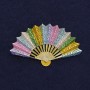 Broche éventail multicolore émaillée métal doré 54×33 mm+