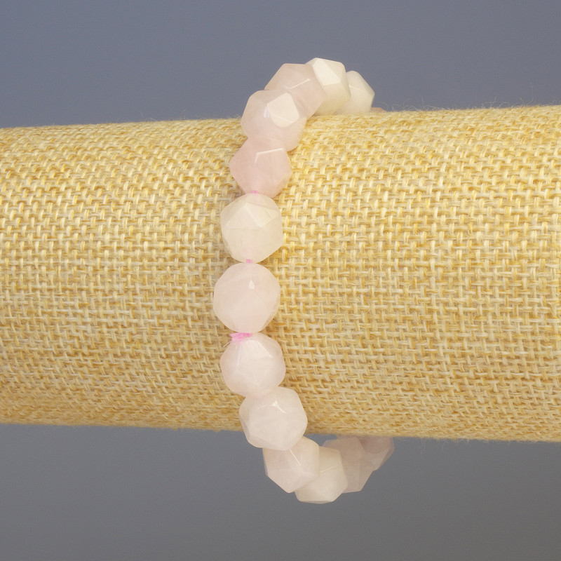 Bracelet quartz rose naturel, perles facettées de 8 × 8 mm, longueur 18 cm ±, élastique