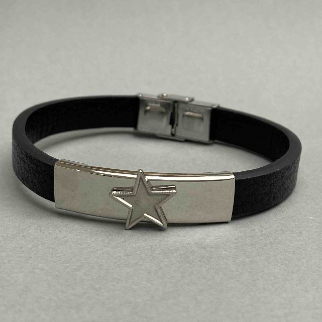 Bracelet noir à fermoir avec inserts métalliques, longueur 21 cm+