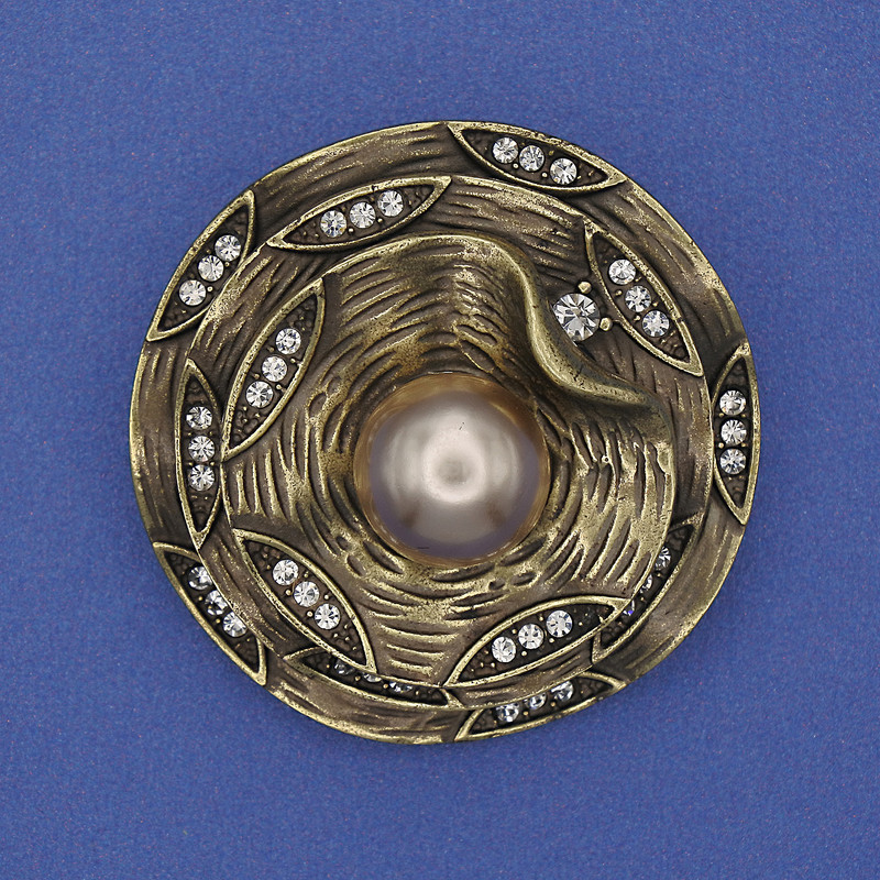 Broche Accent beige Perle, strass blancs, couleur bronze, 40 mm+