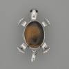 Broche-pendante Tortue Œil de Tigre 52×35 mm ± pièces mobiles métal argenté