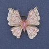 Broche-pendentif Papillon émail blanc et rose, strass arc-en-ciel, métal doré 39×42 mm+