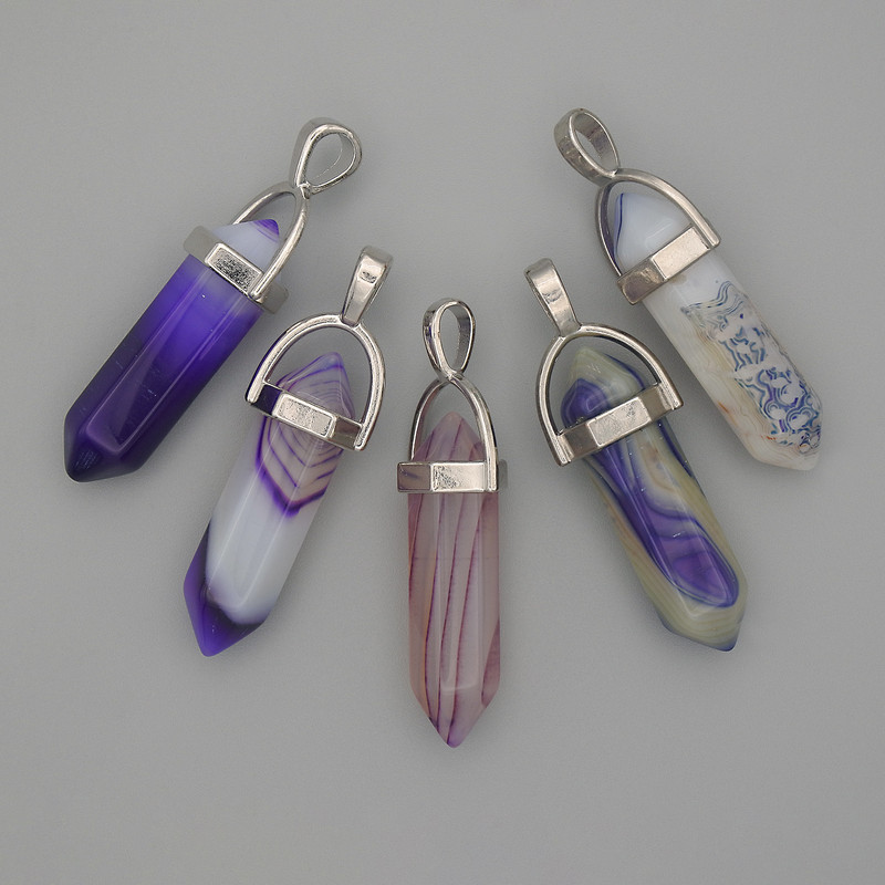 Pendentif en agate hexagonal, cristal boule 8×31×41 mm+