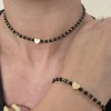 Set de bijoux «Cœur» – choker et bracelet en agate noire et hématite dorée, tailles réglables