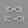 Fermeture à deux fils avec strass blancs, diamètre 30×12 mm, couleur métal argenté