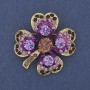 Broche-pendentif Trèfle à strass violets, métal doré, diamètre 35 mm +