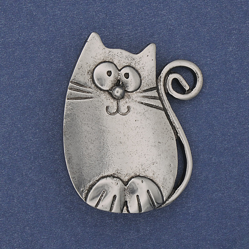 Broche-pendentif Chat argenté métal 37×29 mm+